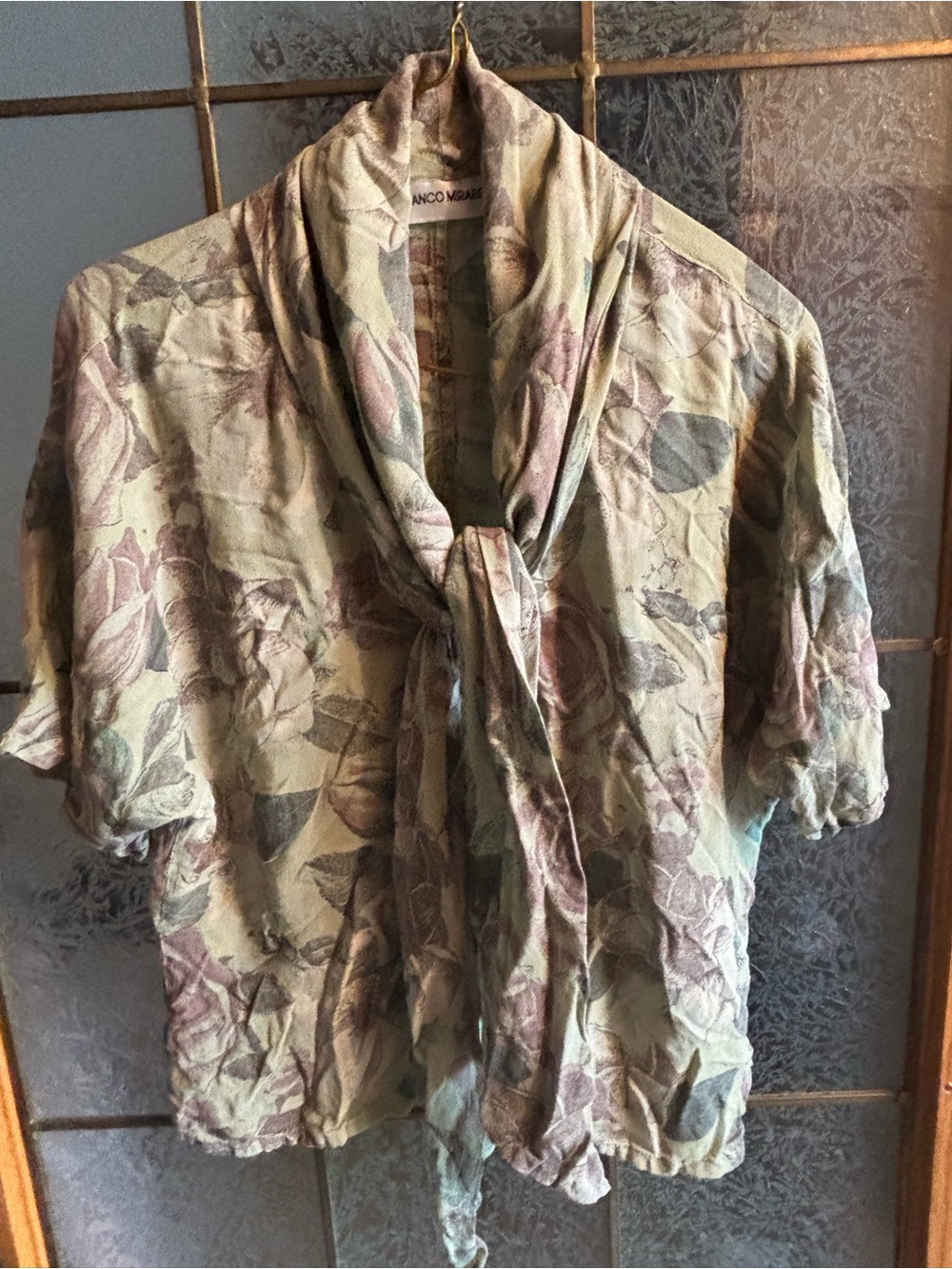 FRANCO MIRABELLI FLORAL PRINT SHORT SLEEVE TIE FRONT BLOUSE 20” PTP